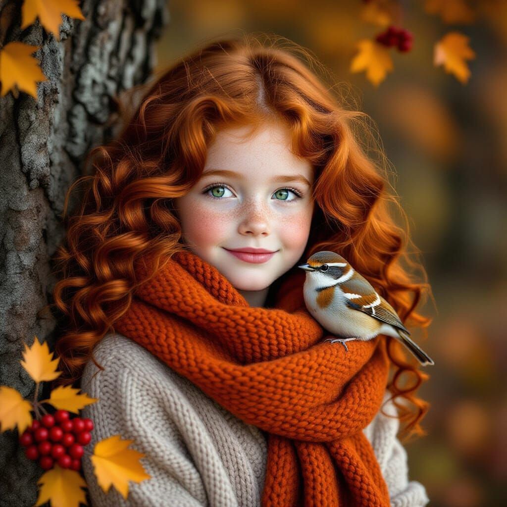 Photorealistic Portrait of Girl in Autumn Forest
