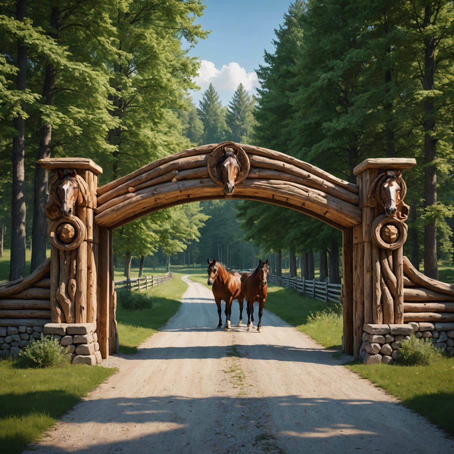 Horse Head Archway Over Driveway in Splash Art Style