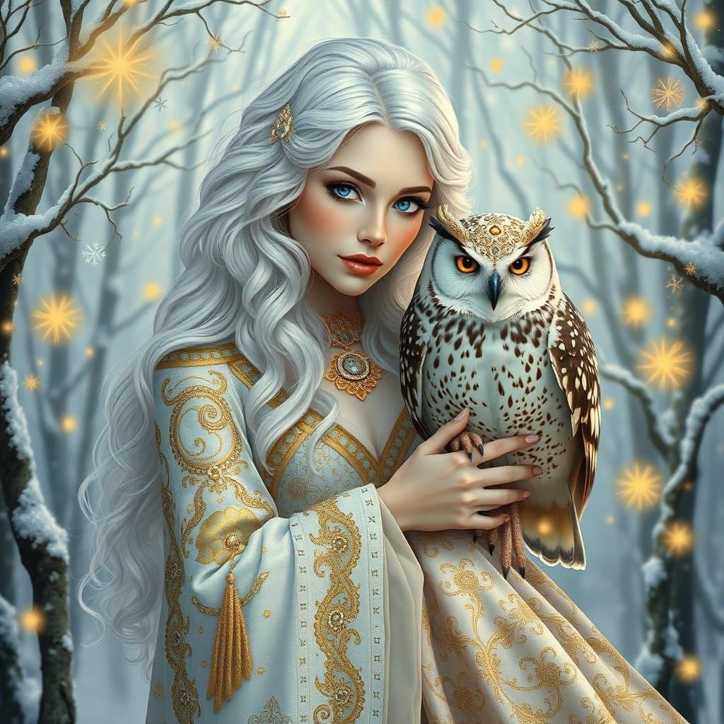 Glamorous Winter Goddess in Art Nouveau Splendor