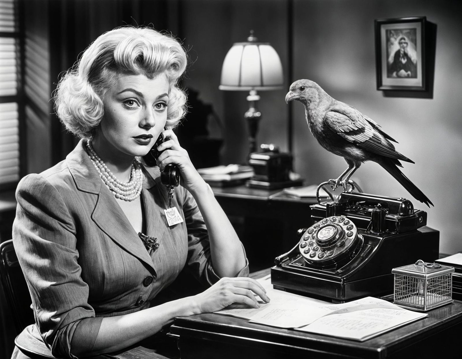 Mae West Inspired Secretary in 1950s Office