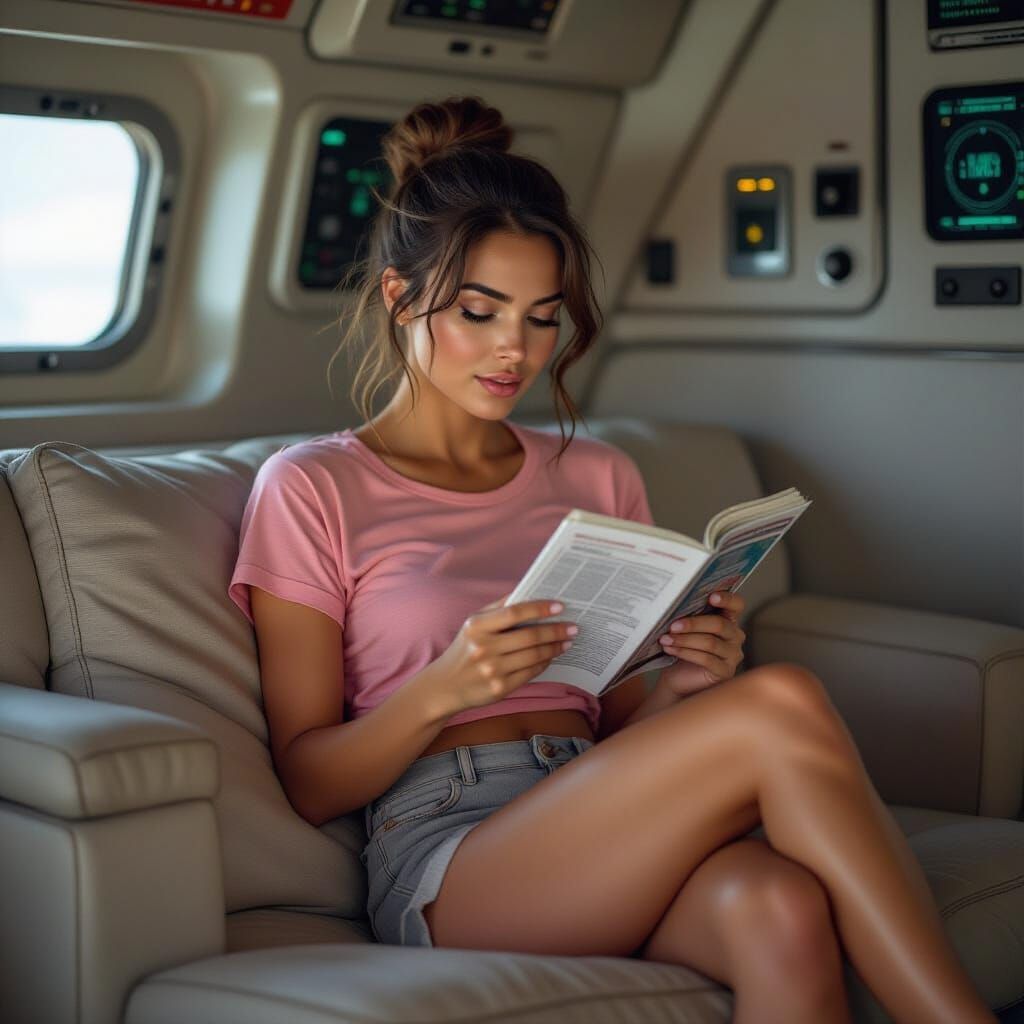 Alien Crewmember Lounging in Starship, Hyperrealistic Splash...