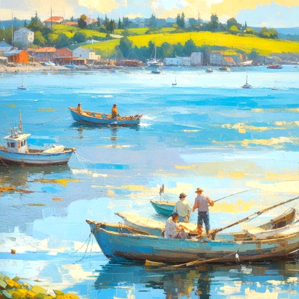 Vibrant Impasto Harbor Scene