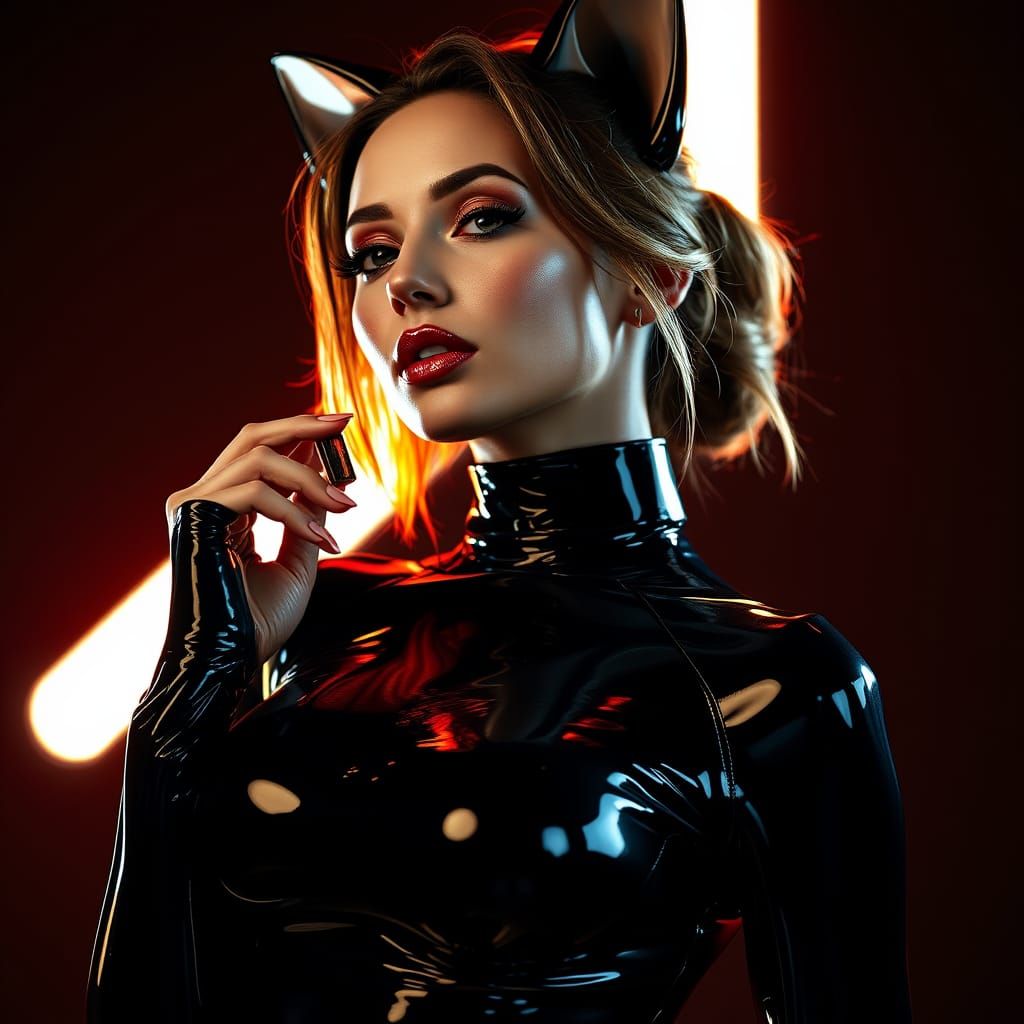 Futuristic Feline Goddess in High-Gloss Latex