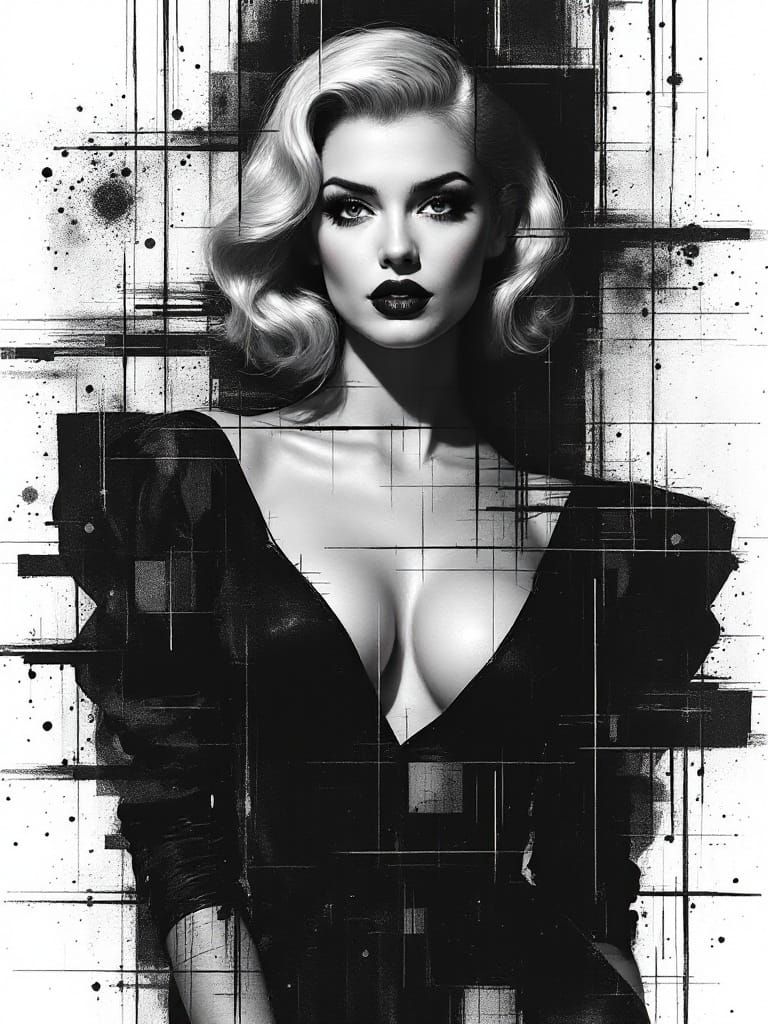 Bold 1950s Pin-Up in Abstract Expressionist Style