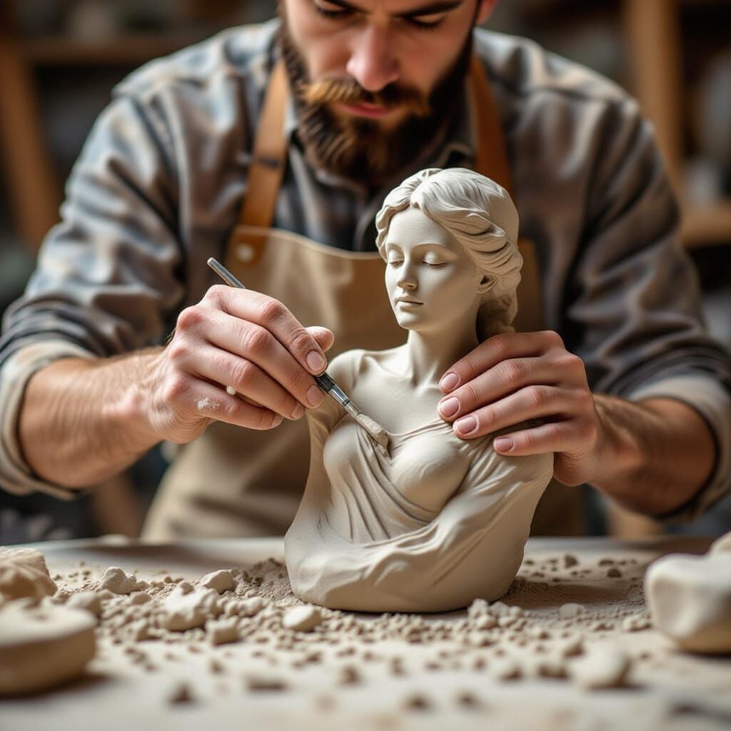 Sculptor's Hands Shaping Clay: An Artist's Dedication