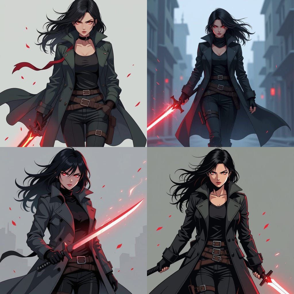 Edgy Heroine with Glowing Weapon in Manga Style