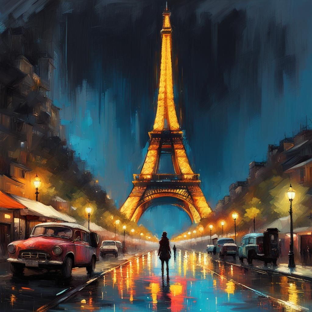 Eiffel Tower at Night: Detailed Matte Painting