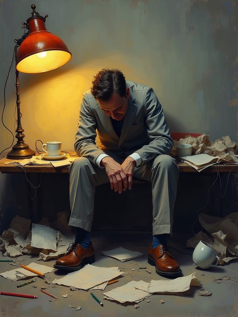 Exhausted Man in Despairing Darkness