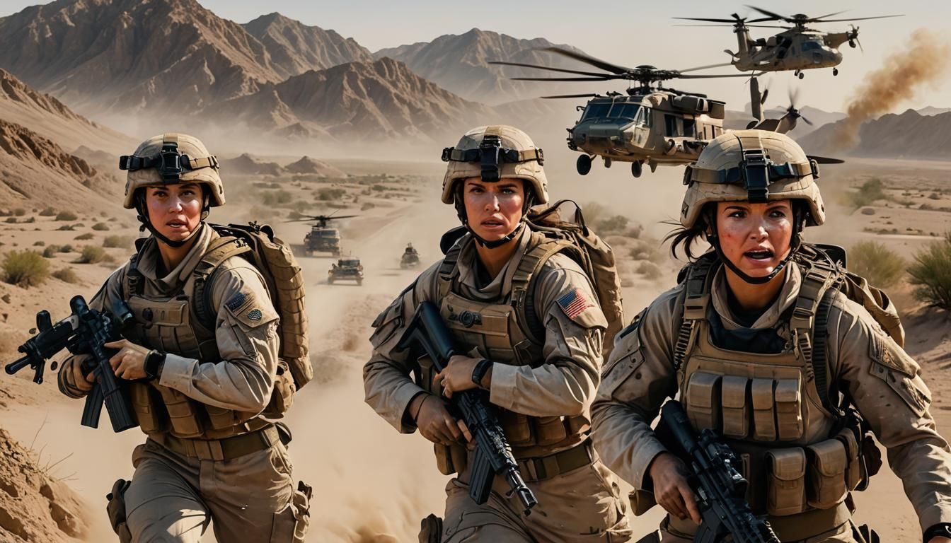 Hyperrealistic Marines Charging in Afghanistan Desert