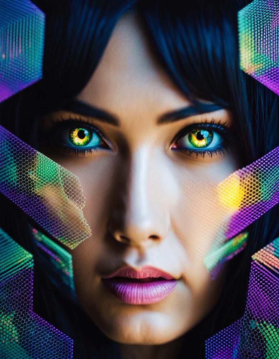 Surreal Double Exposure Portrait with Vaporwave Glitchcore A...