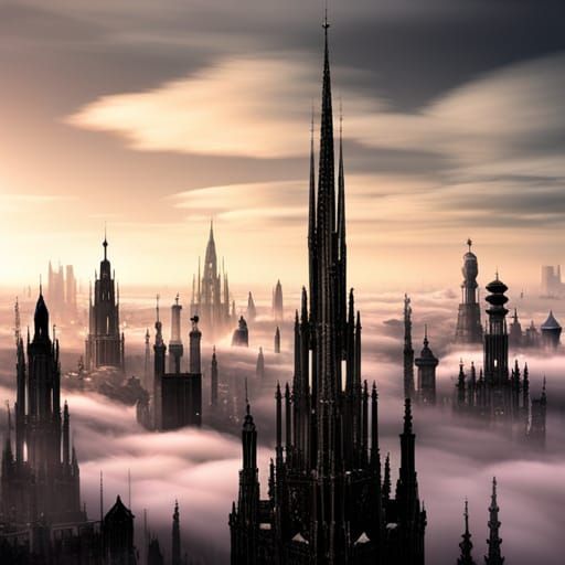 Surreal Jeweled City Floating in the Clouds
