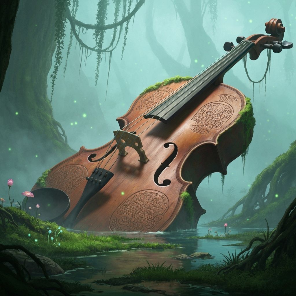 Ancient Cello in Mystical Swamp Matte Painting
