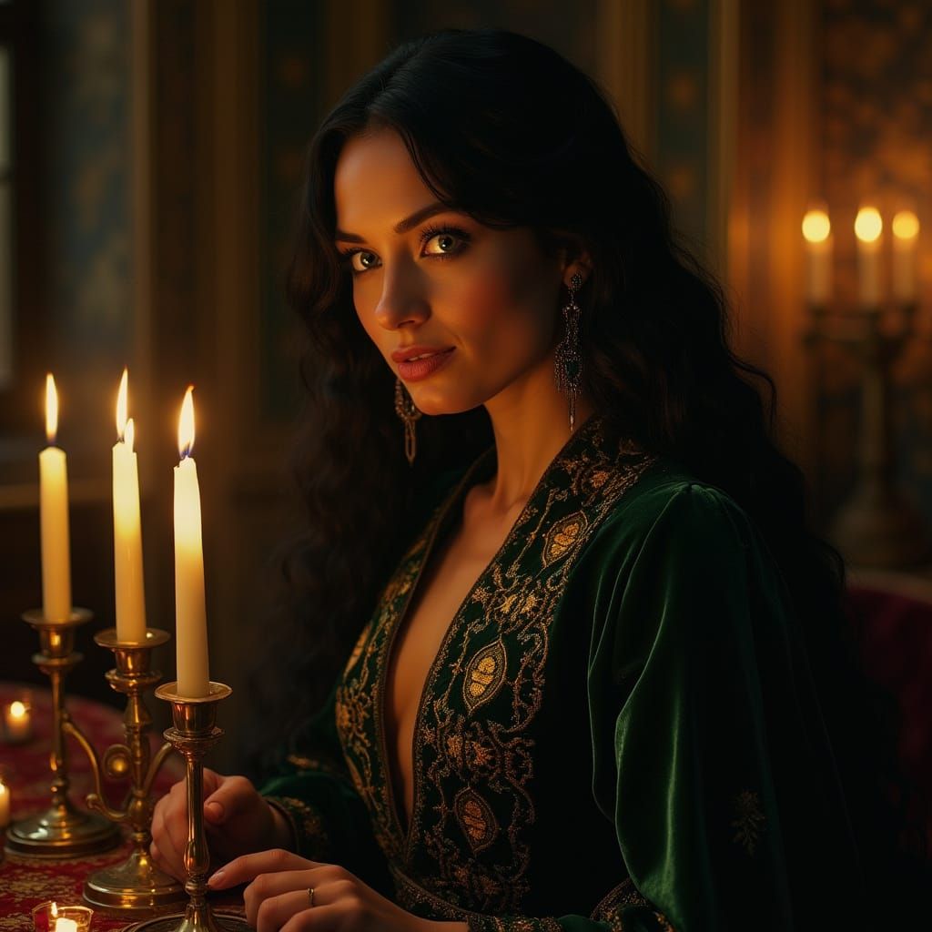 Regal Sorceress in Velvet Diplomatic Robe