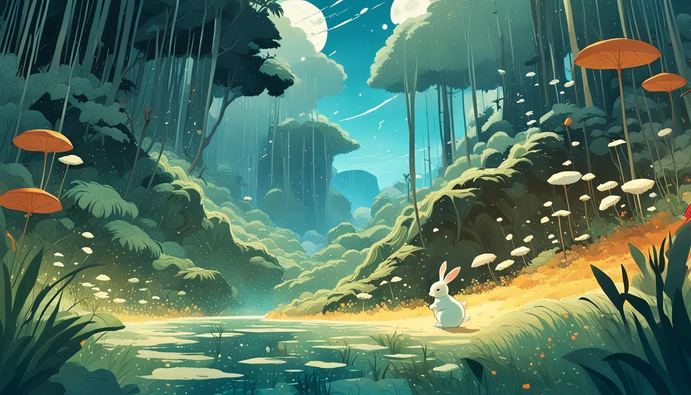 Fluffy Bunny in Hawaiian Lowlands: Digital Art