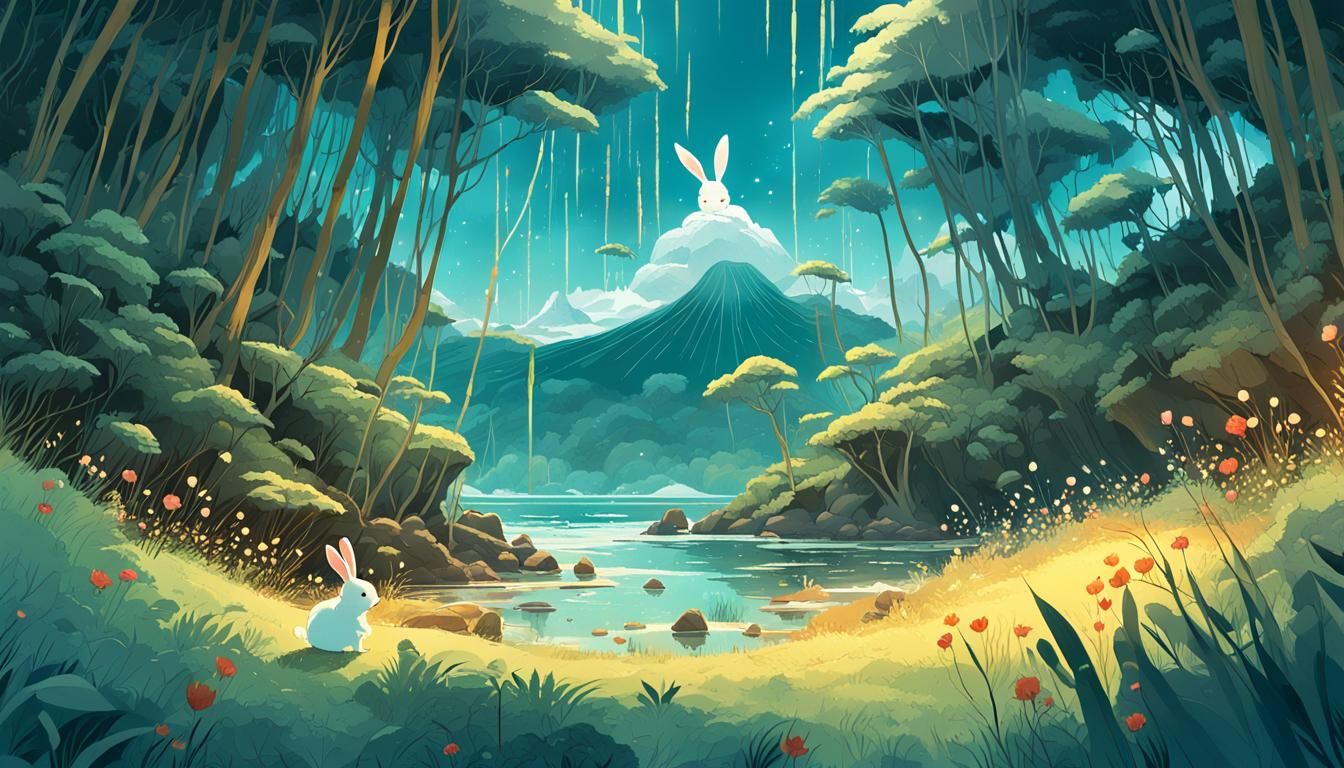 Fluffy Bunny in Hawaiian Lowlands: Digital Art