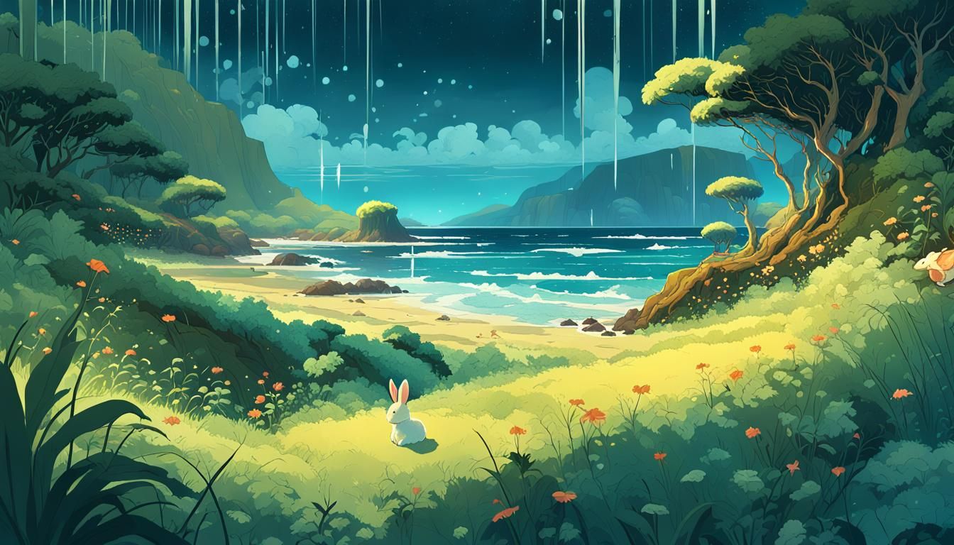 Fluffy Bunny in Hawaiian Lowlands, Digital Art