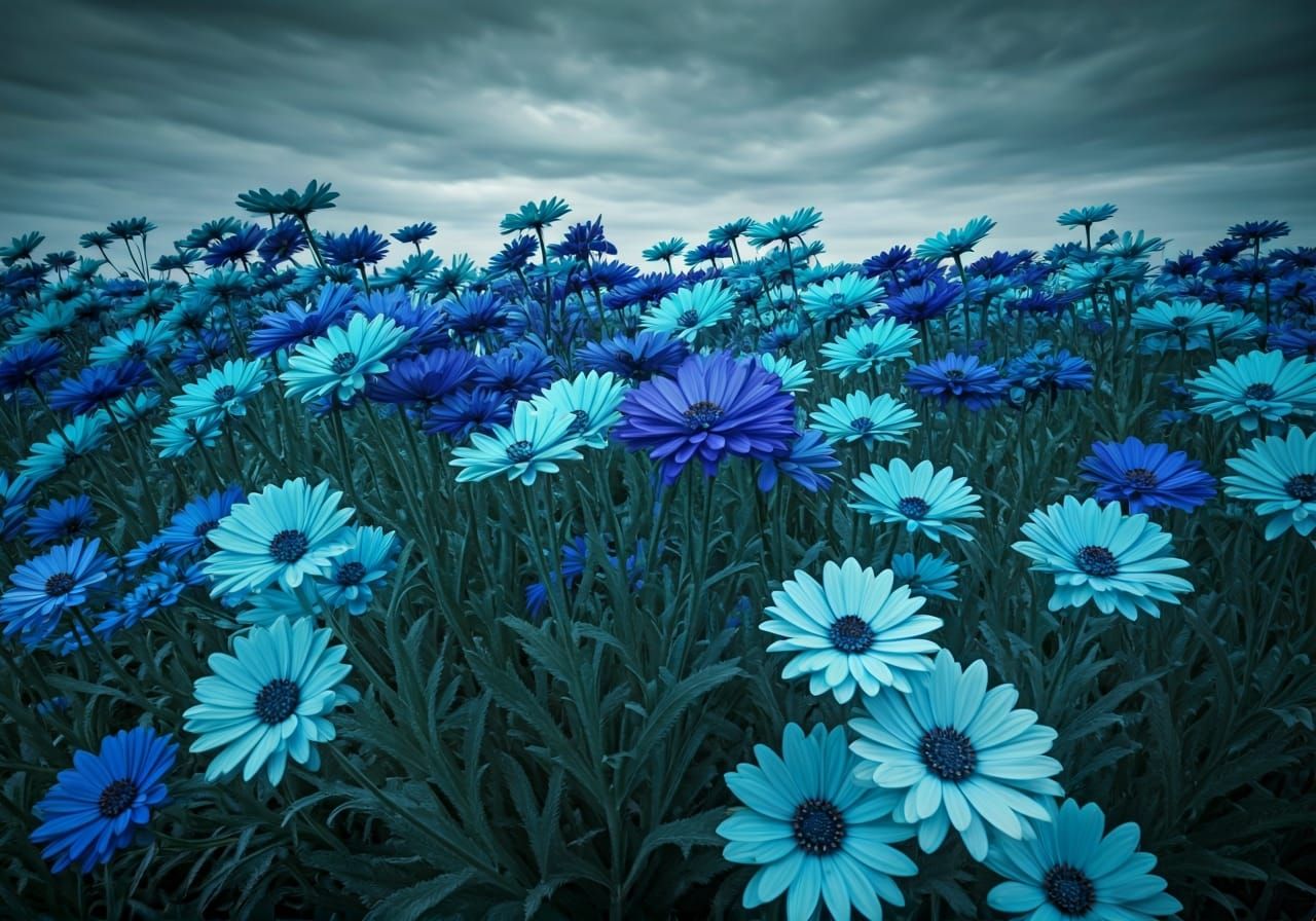 Vibrant Blue Flowers in Art Nouveau Style