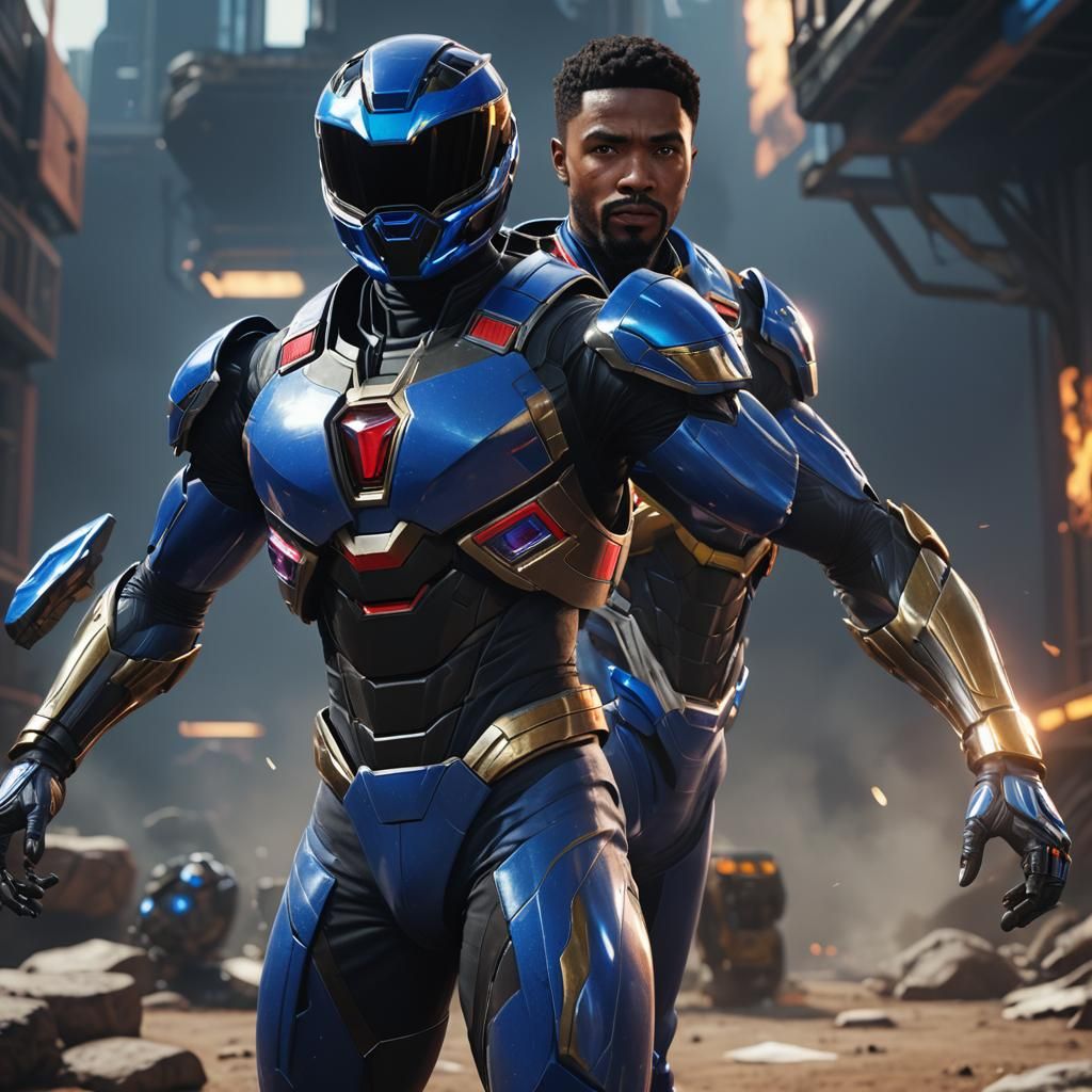 Black Space Ranger in Blue Suit: 3D Game Art