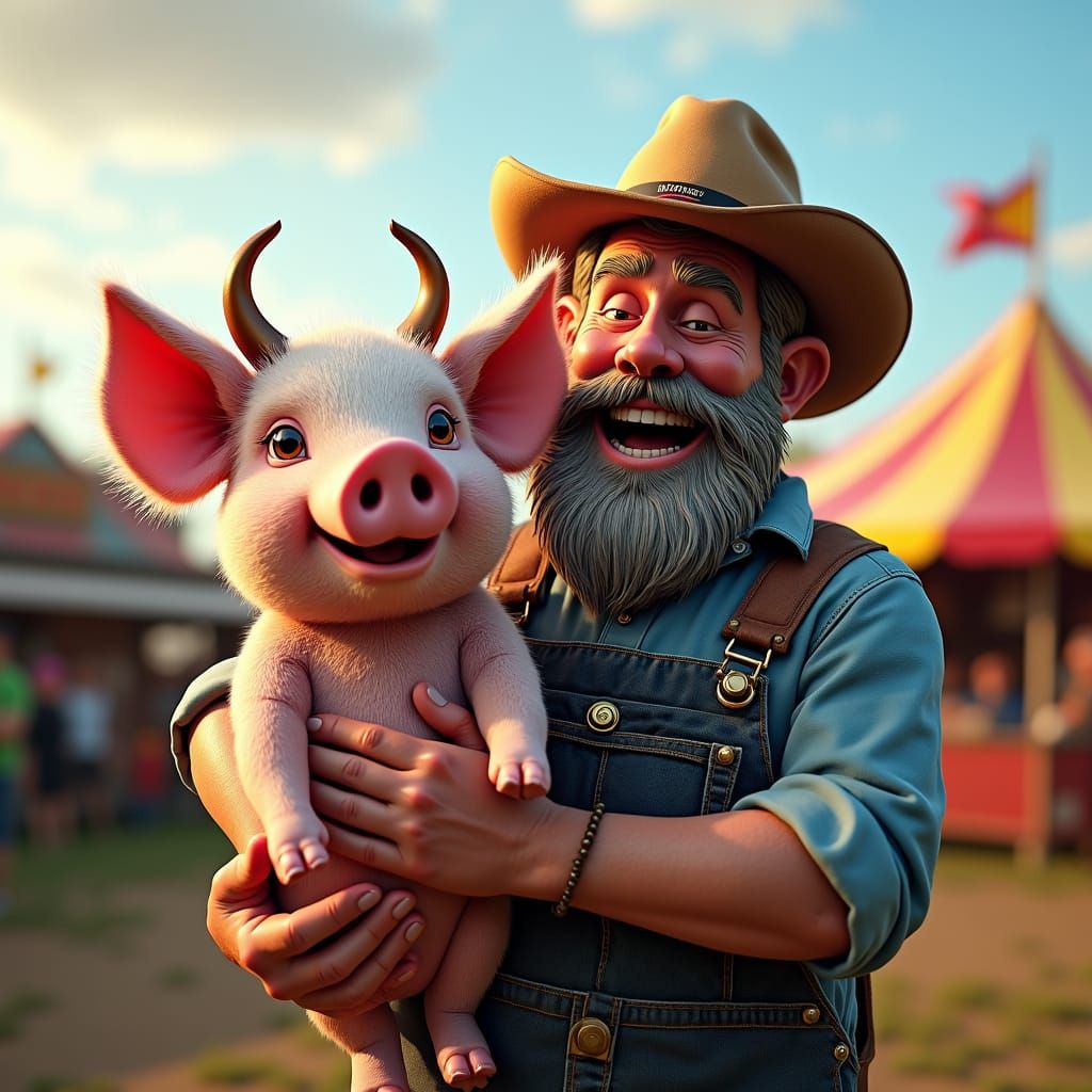 Farmer with Prize Pig in Fantasycore Style