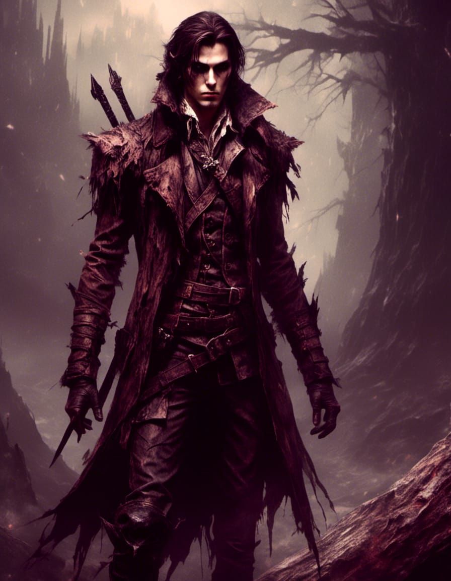 Young Shadar-Kai Elf Ranger in Macabre Style