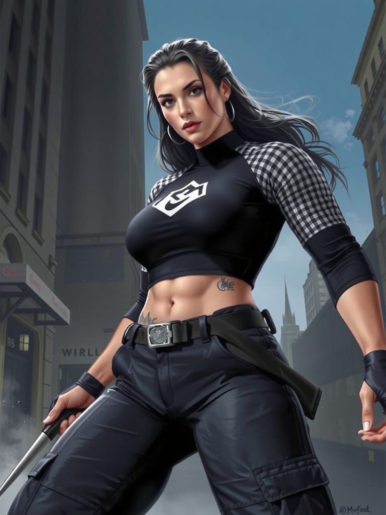 Athletic Woman in Gingham Shirt and Cargo Pants