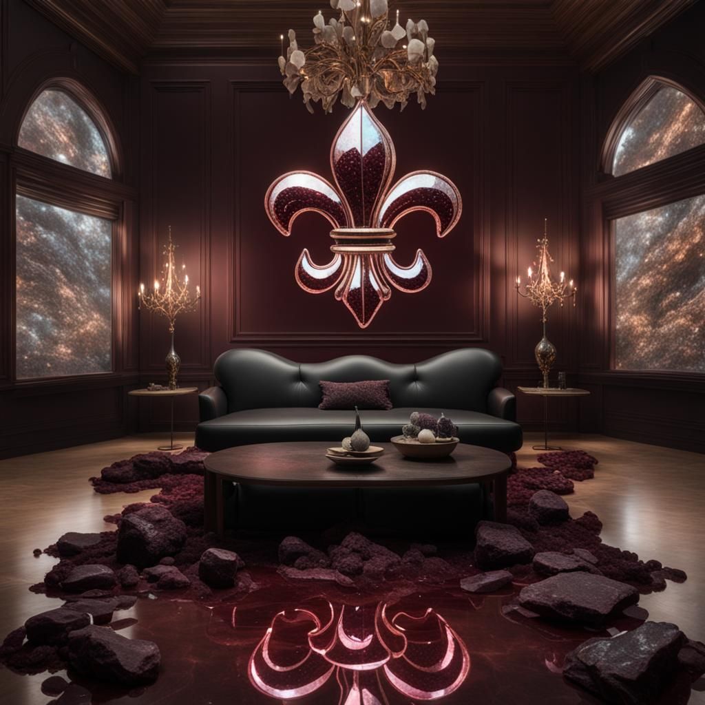 Bioluminescent Glass Fleur de Lis in Smoky Jasper Room