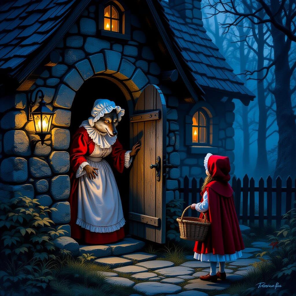 Little Red Riding Hood: Wolf Opens Cottage Door