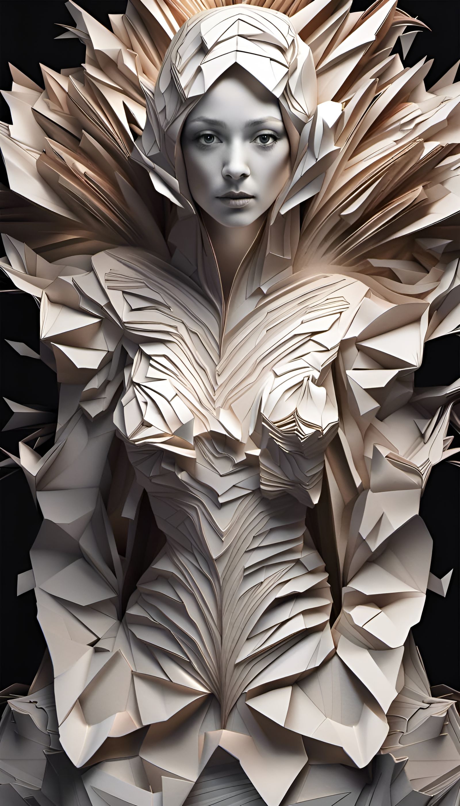 Origami Portrait of Woman in Digital Art
