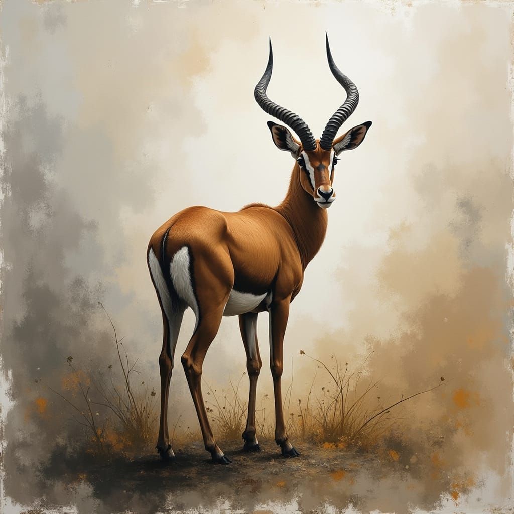 Gracious Gazelle in Savanna: Hyperdetailed Charcoal Drawing