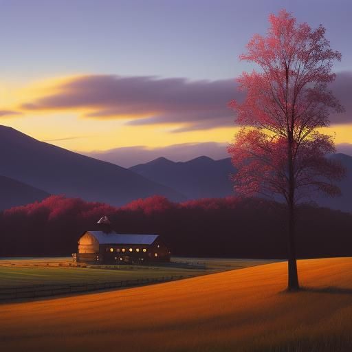 Vibrant Farm Scene as Impasto Painting