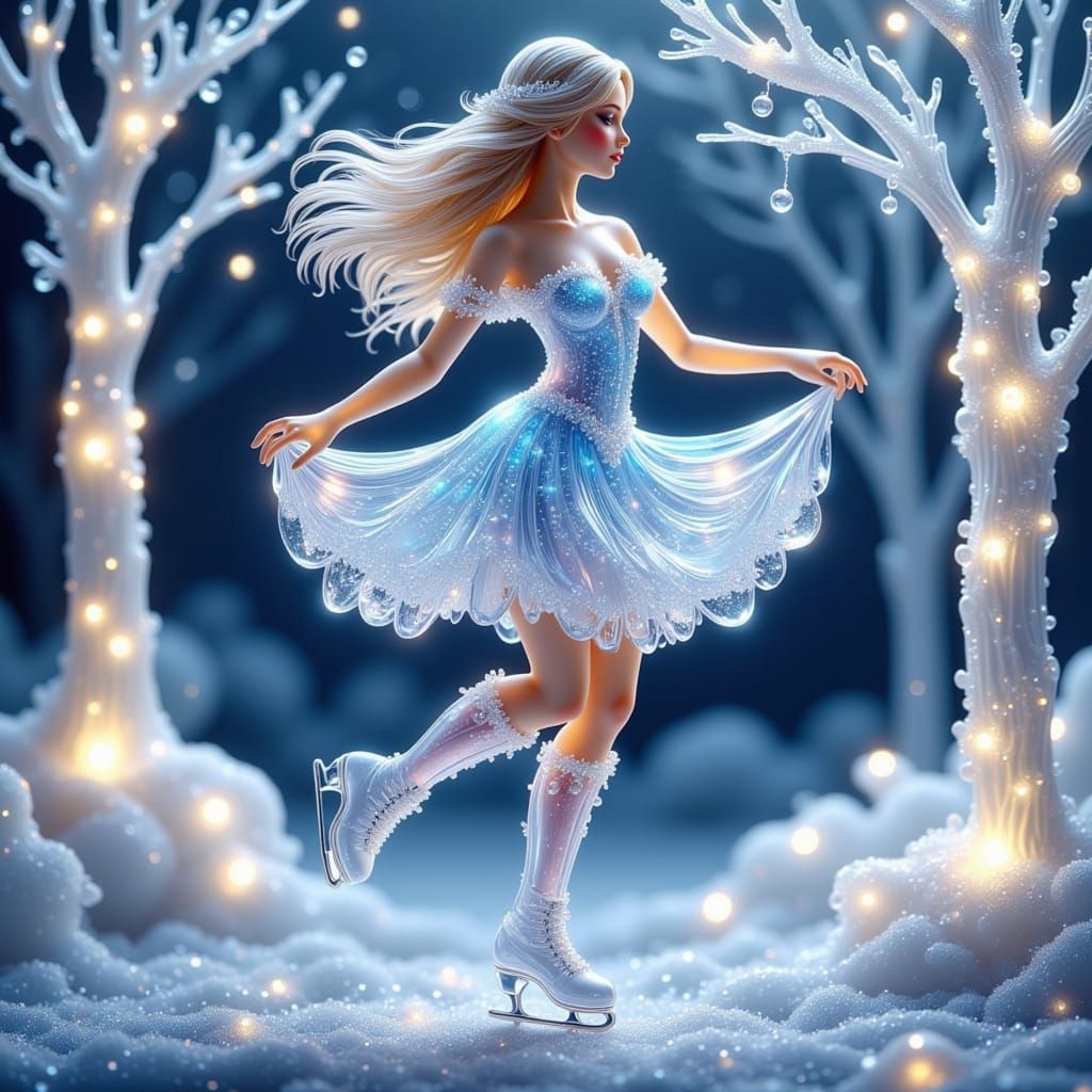 Crystal Woman in Winter Night Scene