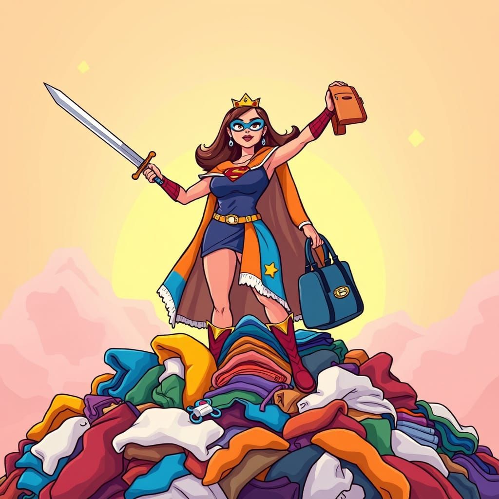 Supermom Heroically Balances Sword and Diaper Bag on Mountai...