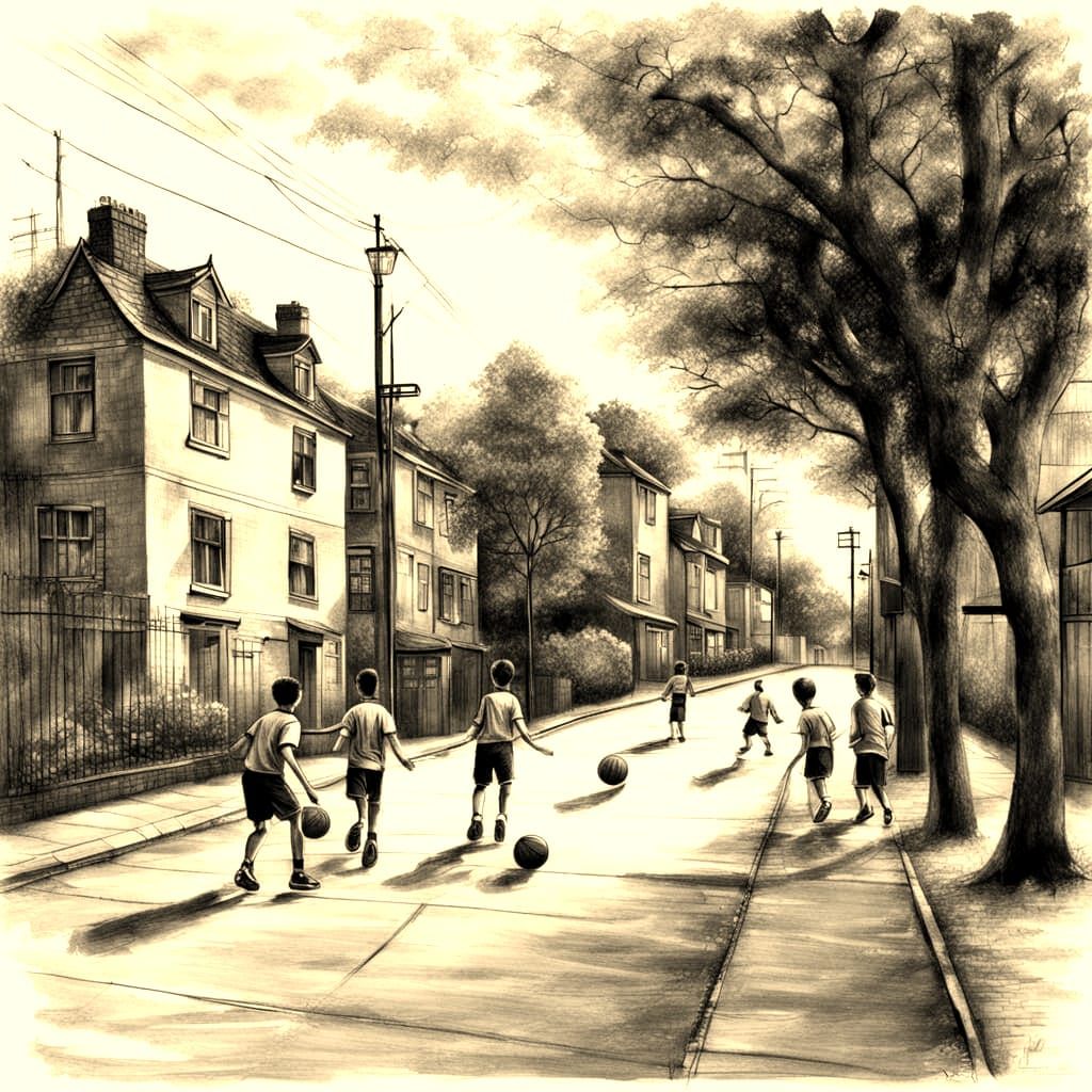 Boys Play Basketball: Retro Charcoal Drawing
