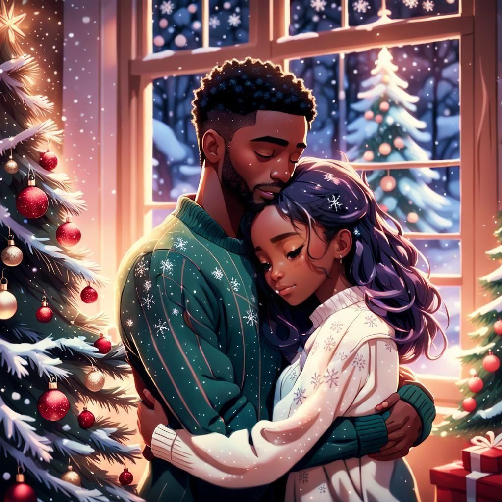 Romantic Black Couple Amidst Winter Wonder