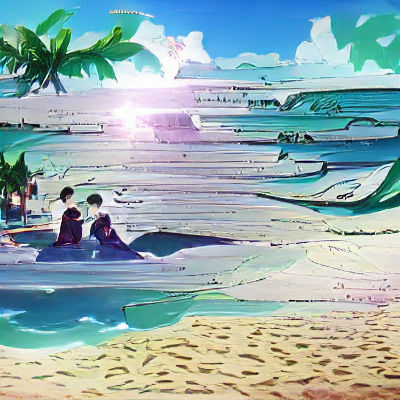 Anime Tropical Beach Ocean Tides on Sunny Day