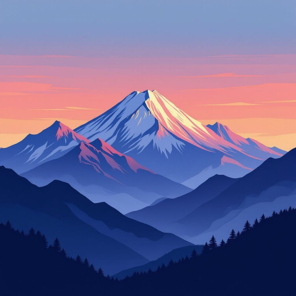 Majestic Mountain Range at Dawn in Ukiyo-e Style