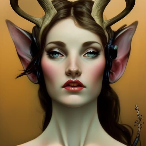 Cyborg Faun Portrait in Art Nouveau Style