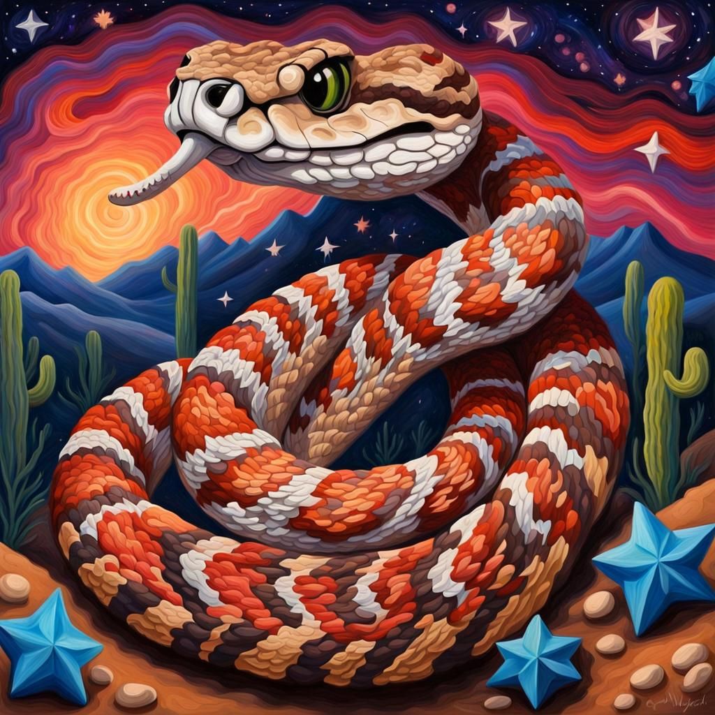 Rattlesnake Portrait in Vivid Impasto Style