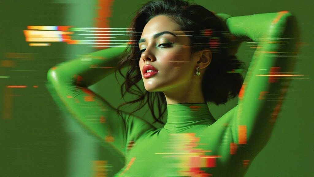 Disorienting Beauty in Green Catsuit