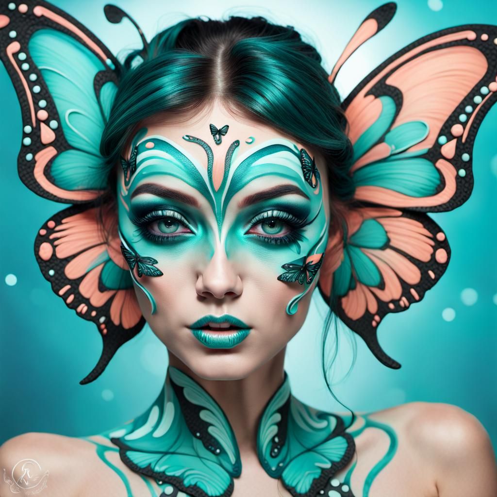 Neon Butterfly Fantasy Makeup: 3D Realistic Image