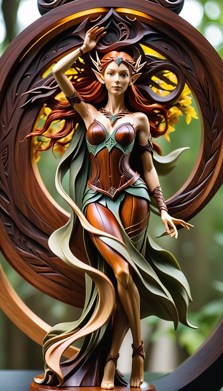 Carved Wood Elf Statuette Portrait