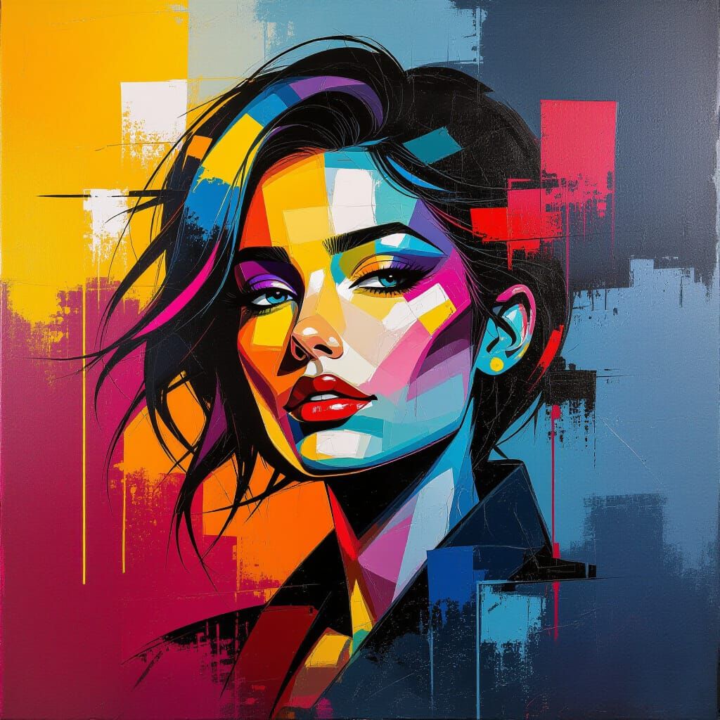 Vibrant Abstract Impasto Painting in Street Art Style