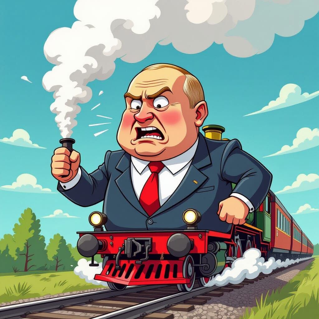 Cartoon Putin Huffs and Puffs Steam