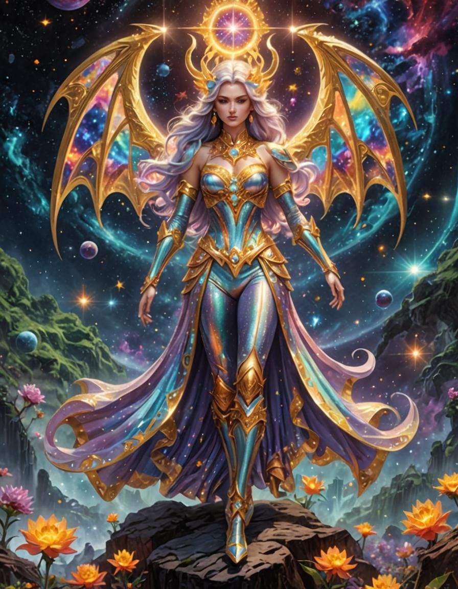 Rainbow Slime Dragon Girl in Outer Space