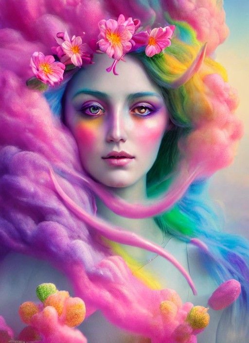 Middle Eastern Goddess in Spring Flowers, Matte Painting