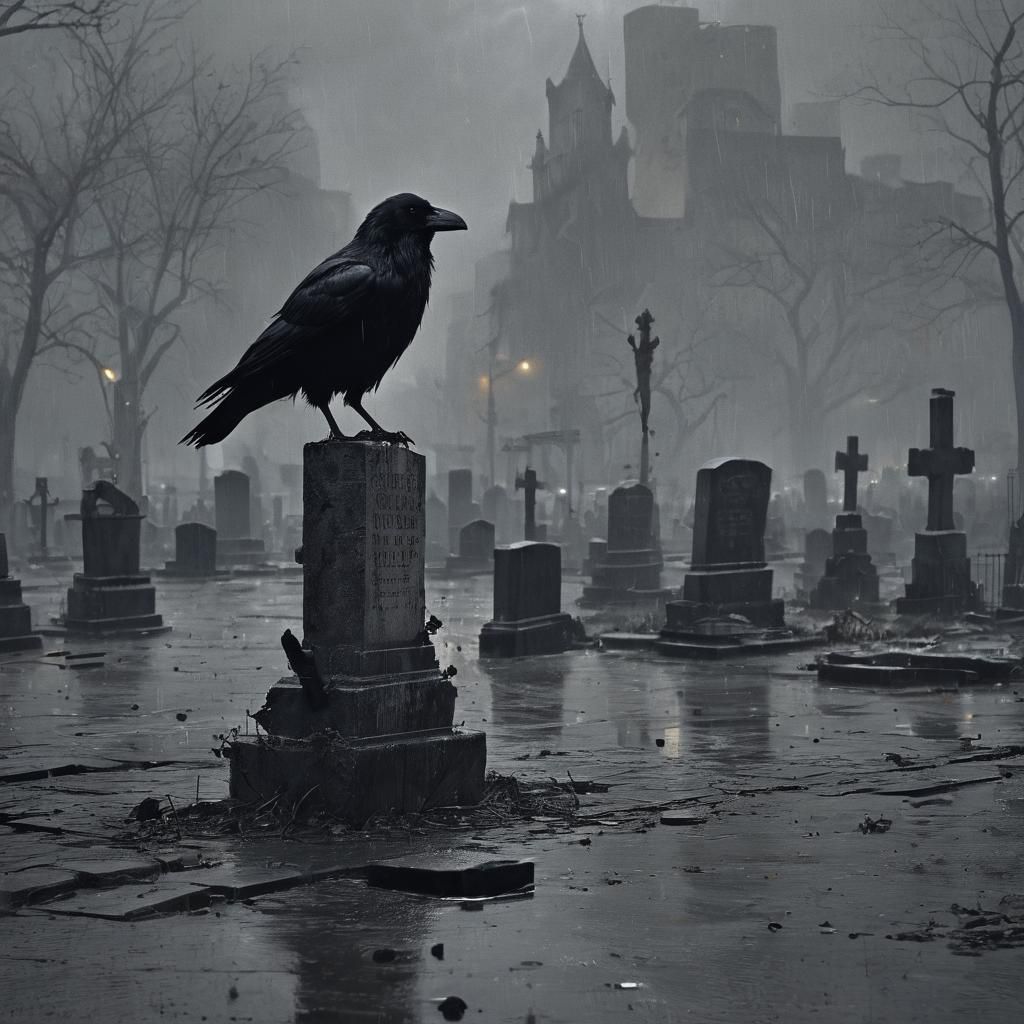 The Crow in Sinister Dark Fantasy Cityscape