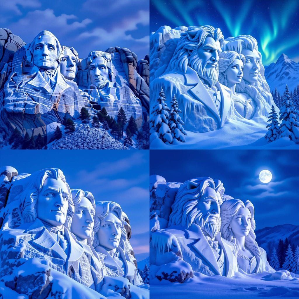 Mount Rushmore Ice Sculpture of Beauty and the Beast