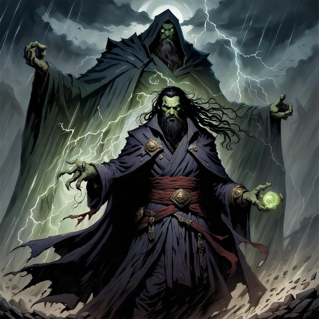 Sinister Half-Orc Warlock Casting Eldritch Energy