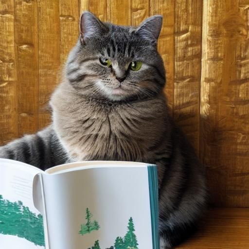 Cat Reading Book in Cozy Setting