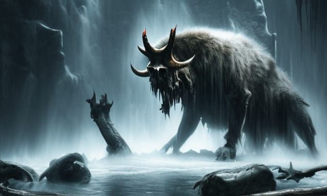 Wounded Feral Beast Lurking at Waterfall